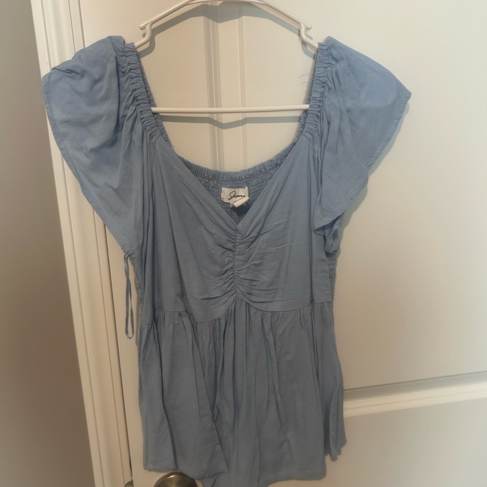Light Blue Women's Ruched Peasant Blouse - Unknown Brand